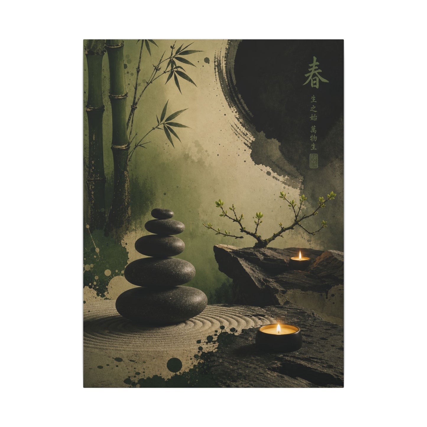 River Stones Spring Canvas Art | Zen Contemplative Design