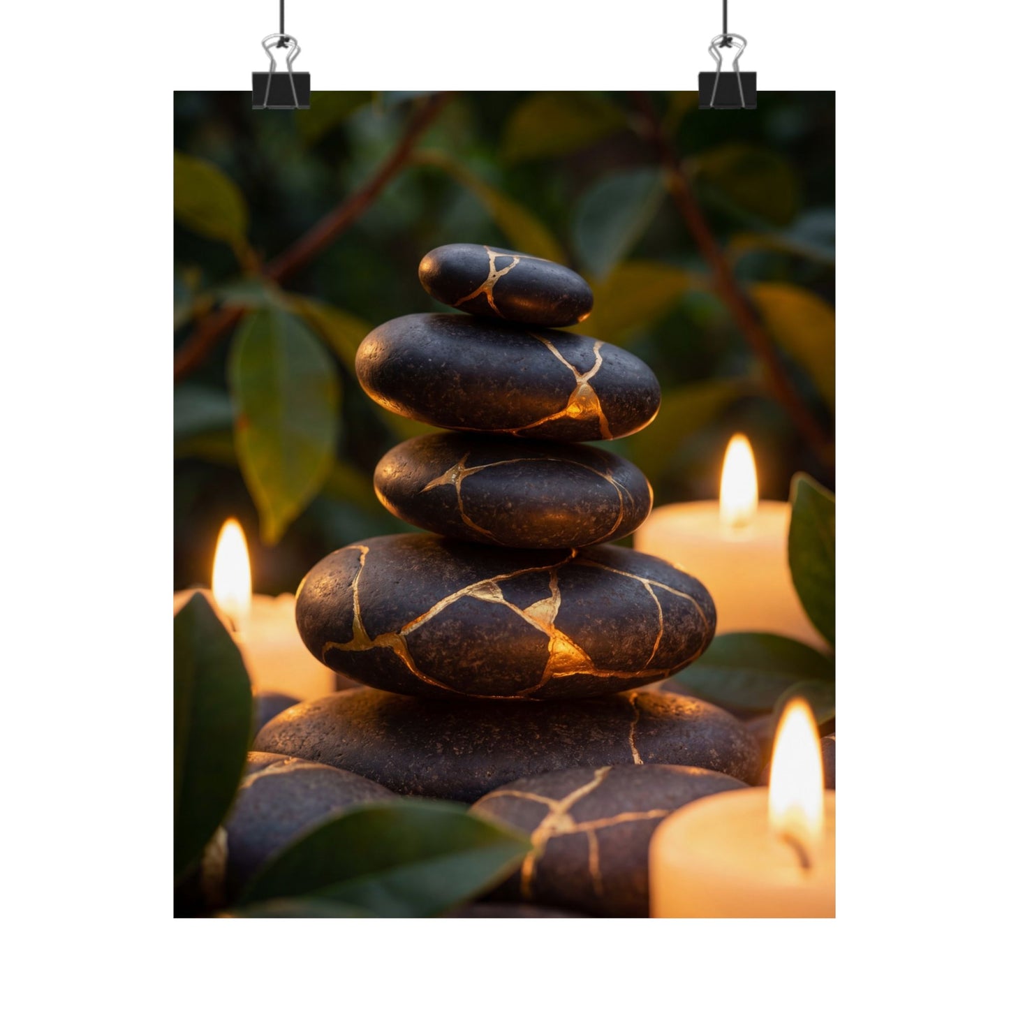 Summer River Stones Gold Vein Wall Art Print | Healing Decor Art Print