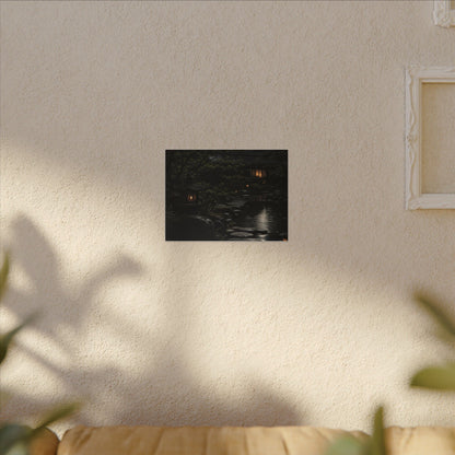 Moonlit Garden Shadow Zen Canvas Art | Sophisticated Dark Japandi Art
