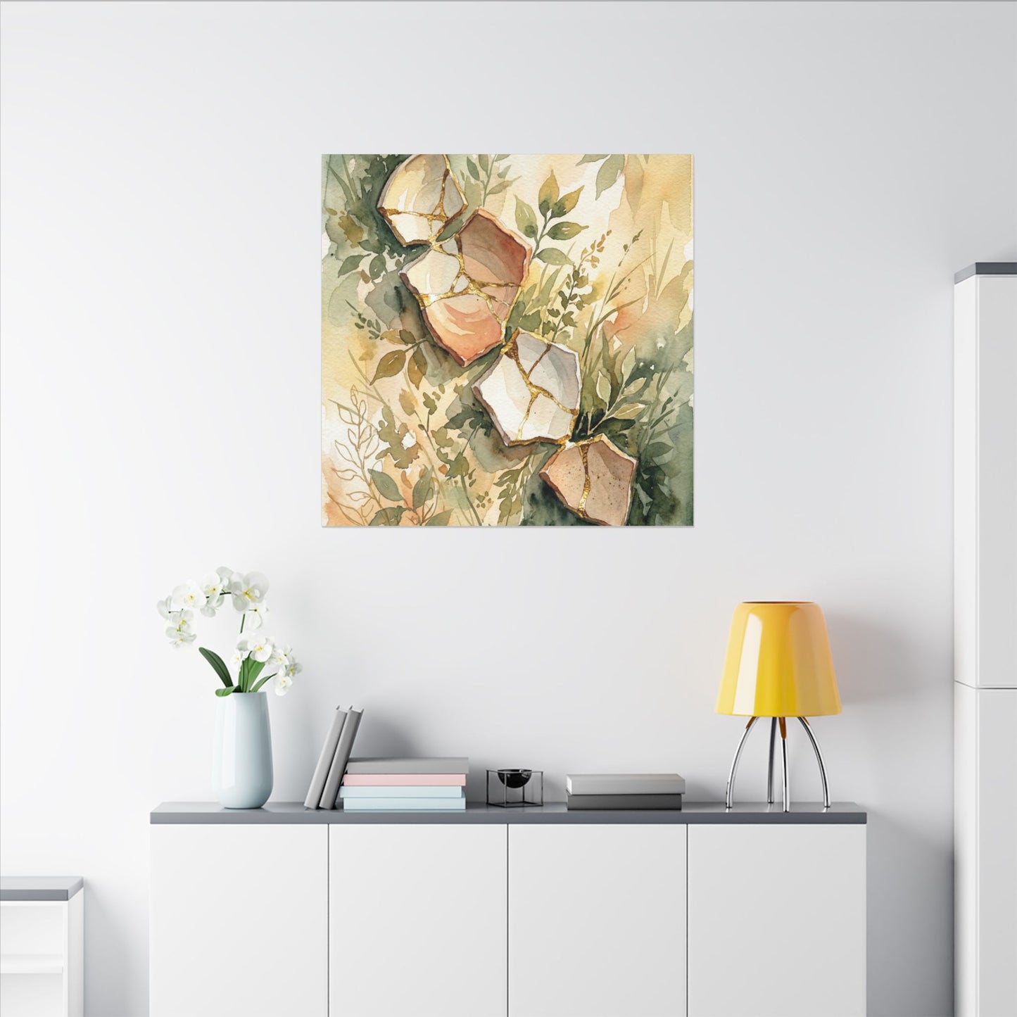 Japandi Broken Pottery in Golden Hour | Watercolor Canvas Art