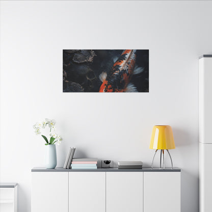 Koi Pond Canvas Art | Winter Dark Japandi Shadow Zen Art