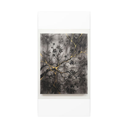 Kanso Cherry Blossom Canvas Art - Kintsugi Crackle Gold