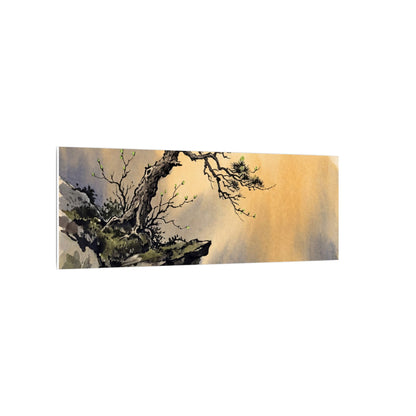 Zen Pine Tree in Golden Hour | Sumi E Canvas Art