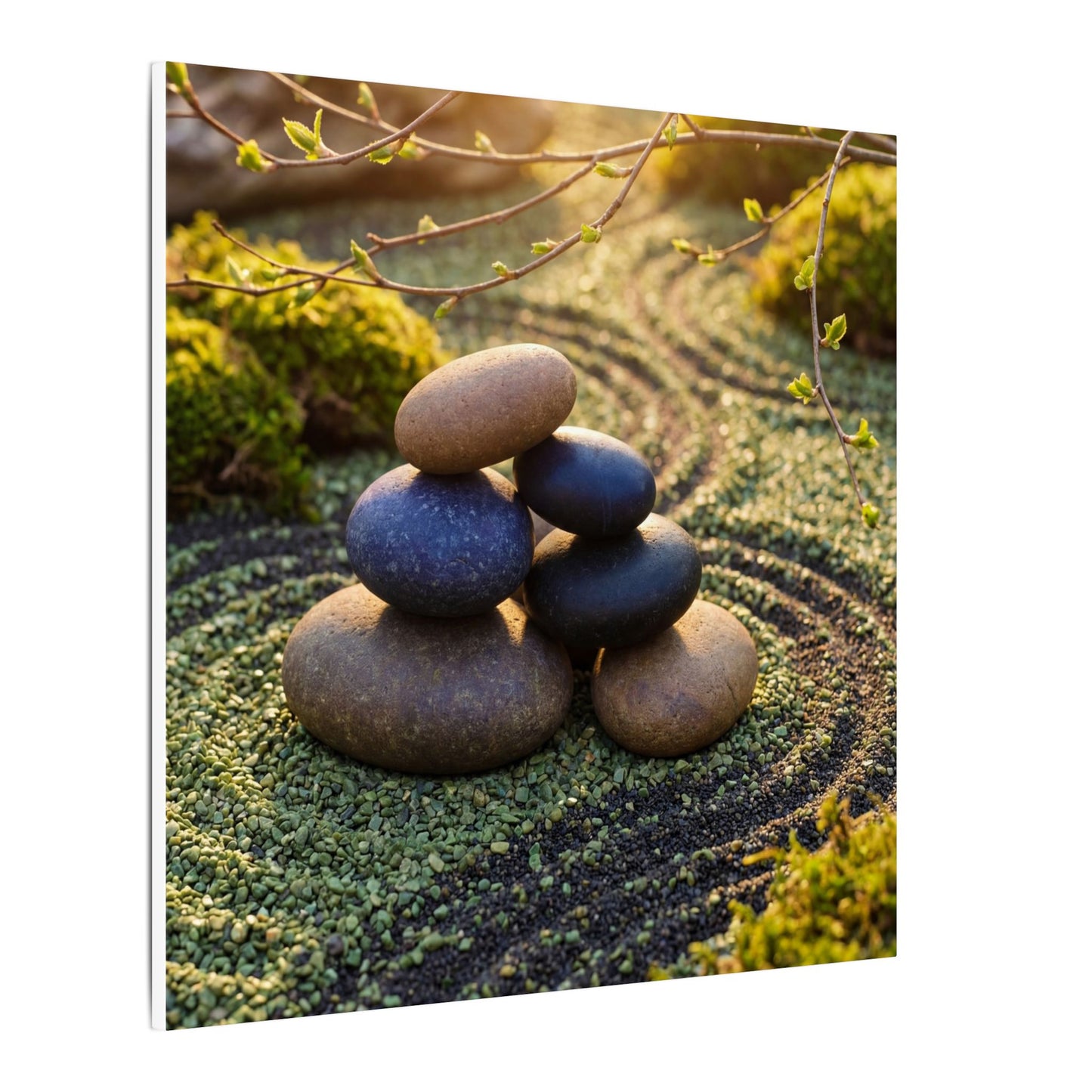 Zen River Stones in Golden Hour | Karesansui Canvas Art