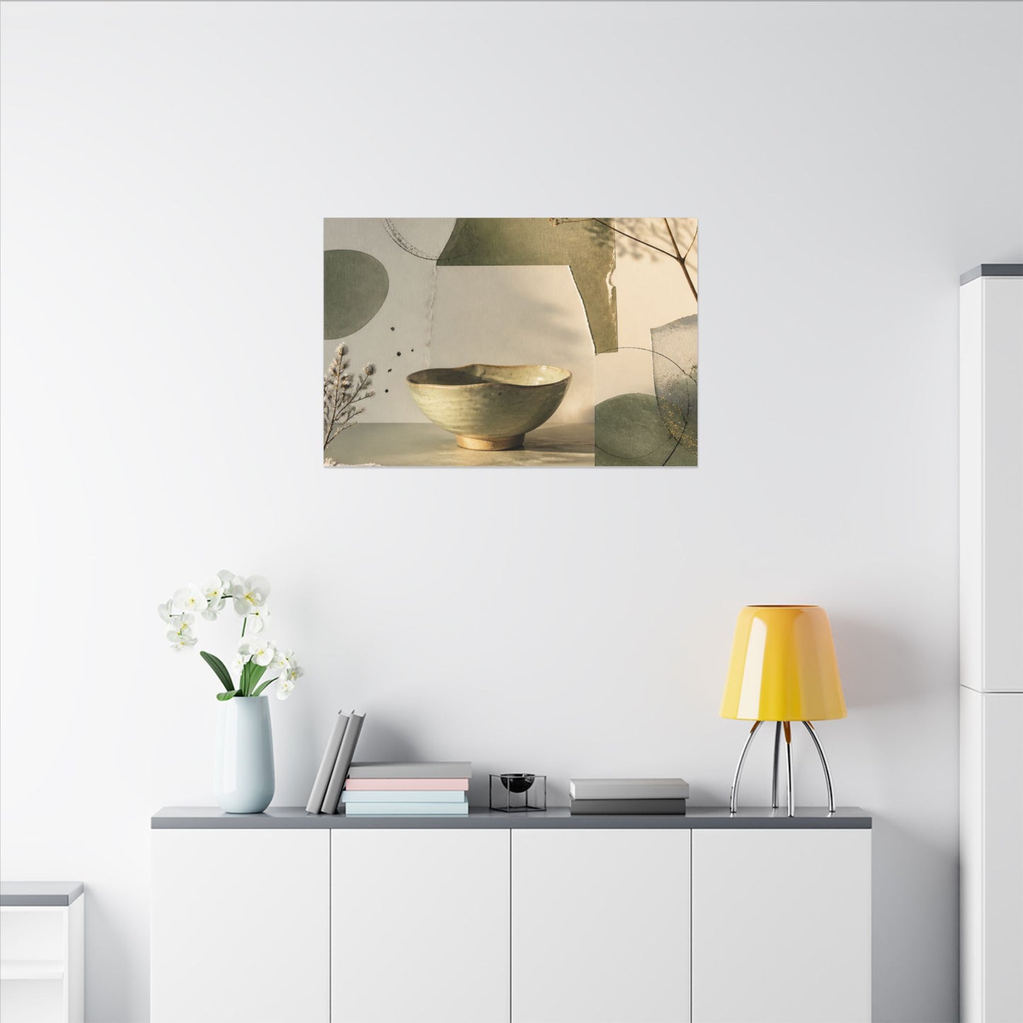 Warm Ceramic Bowl Canvas Art - Minimal Line Japandi