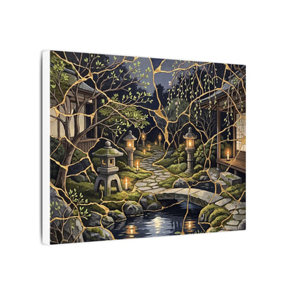 Kintsugi Moonlit Garden in Candlelight | Gold Vein Canvas Art