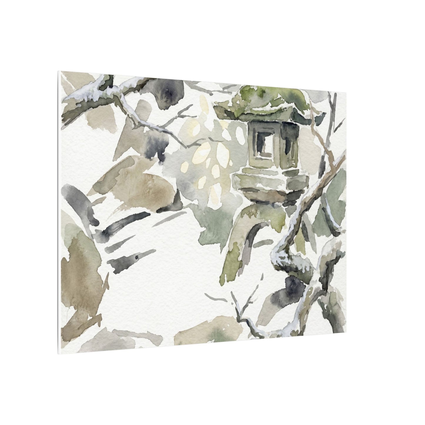 Elegant Stone Lantern Canvas Art - Watercolor Japandi