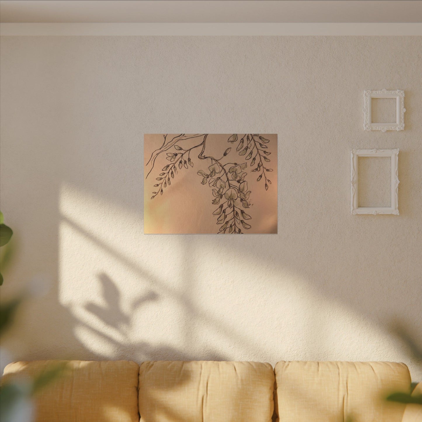 Japandi Wisteria in Candlelight | Minimal Line Canvas Art