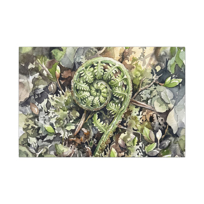 Fern Unfurling Spring Canvas Art | Japandi Neutral Design