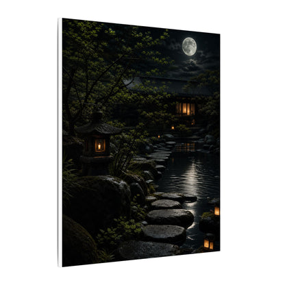 Moonlit Garden Shadow Zen Canvas Art | Sophisticated Dark Japandi Art