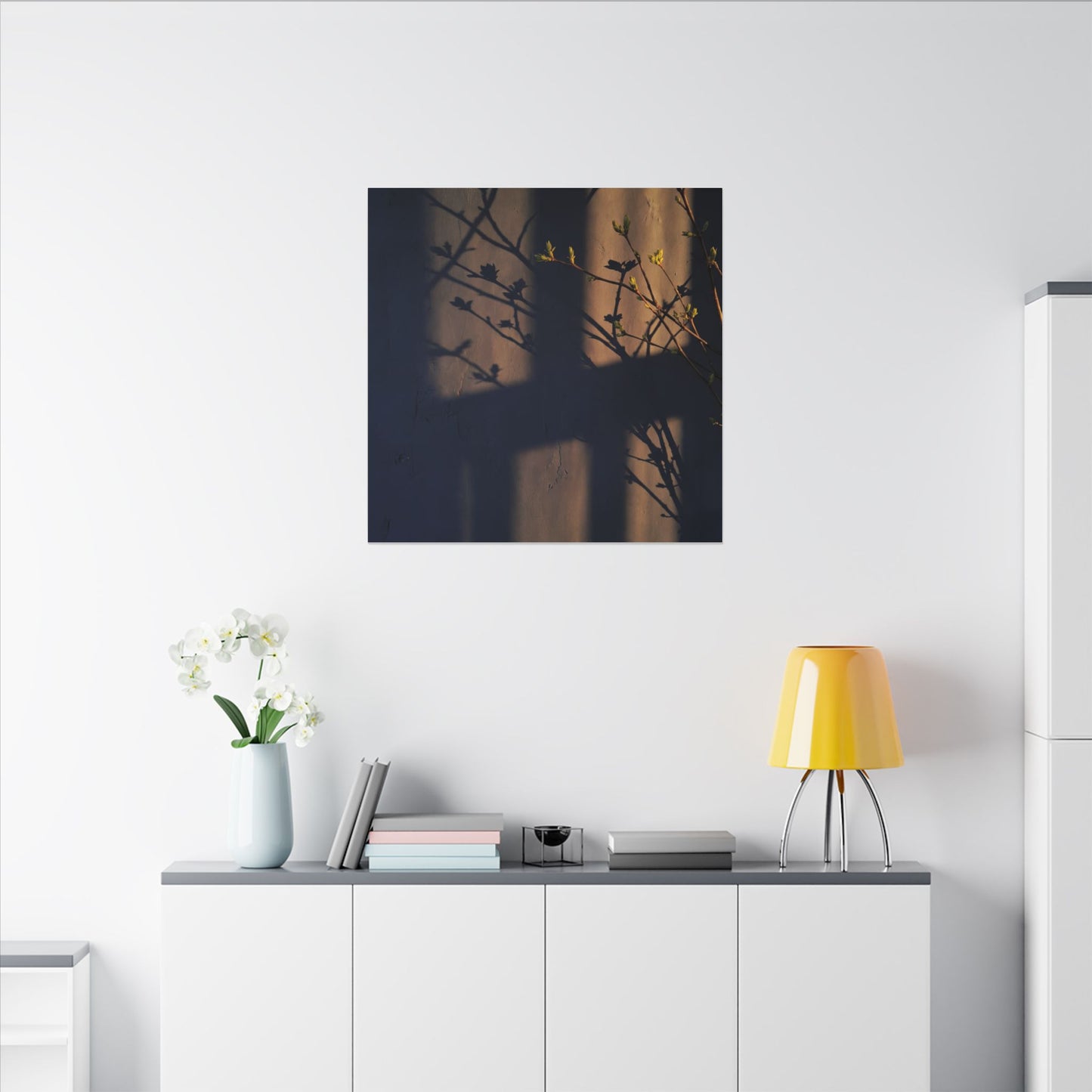 Shadow Play Canvas Art | Spring Dark Japandi Shadow Zen Art