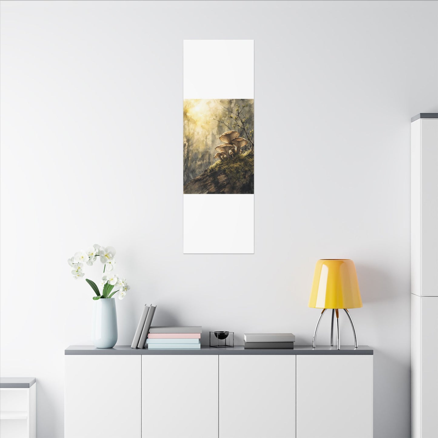 Wild Mushrooms Canvas Art | Spring Japandi Watercolor Art