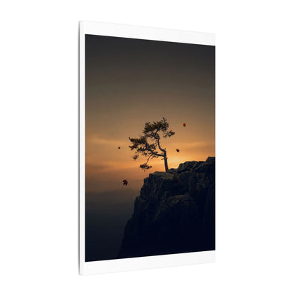Dark Japandi Pine Tree in Golden Hour | Moody Minimal Canvas Art