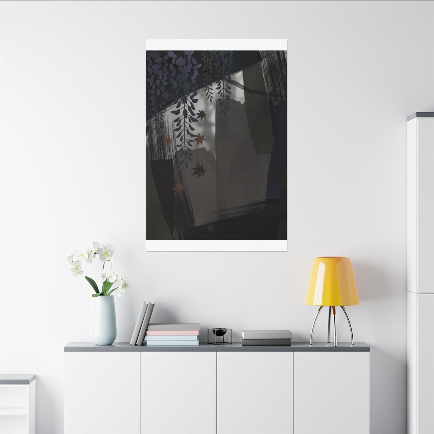 Wisteria Autumn Canvas Art | Dark Japandi Moody Design