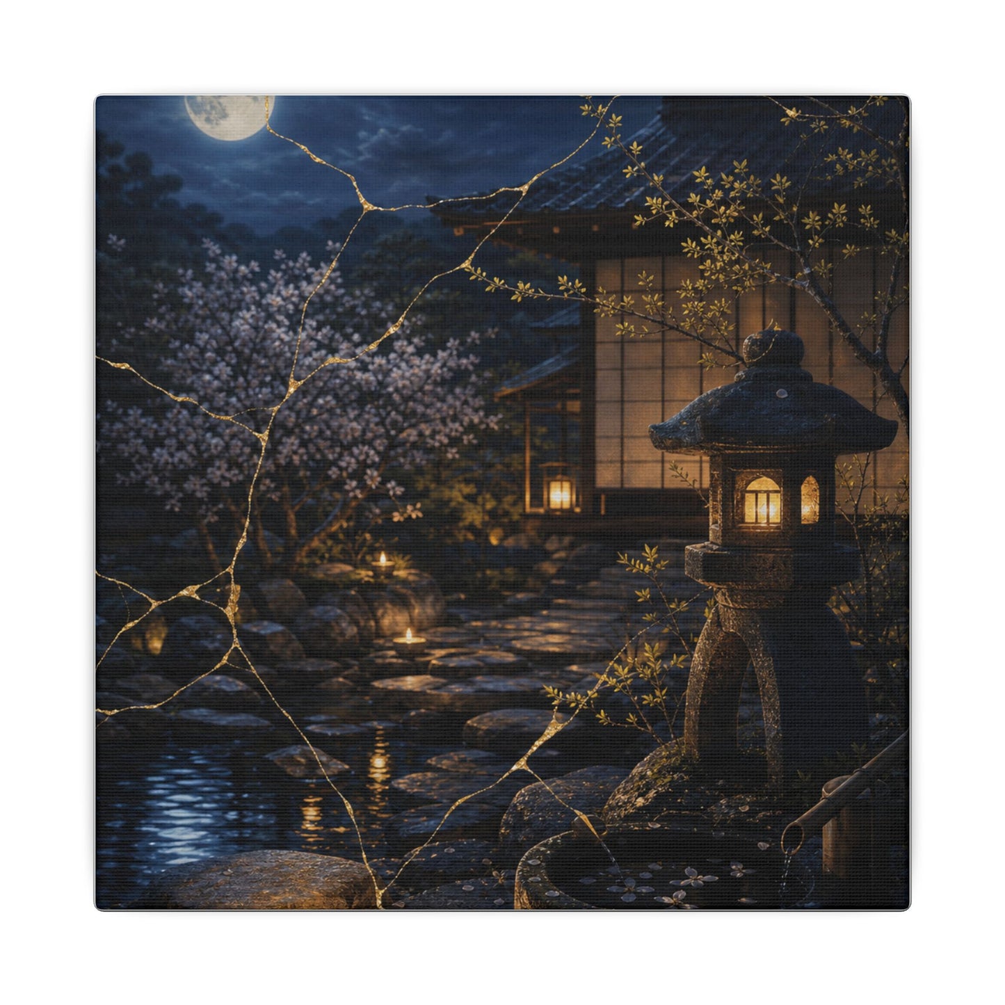 Seijaku Moonlit Garden Canvas Art - Kintsugi Gold Vein