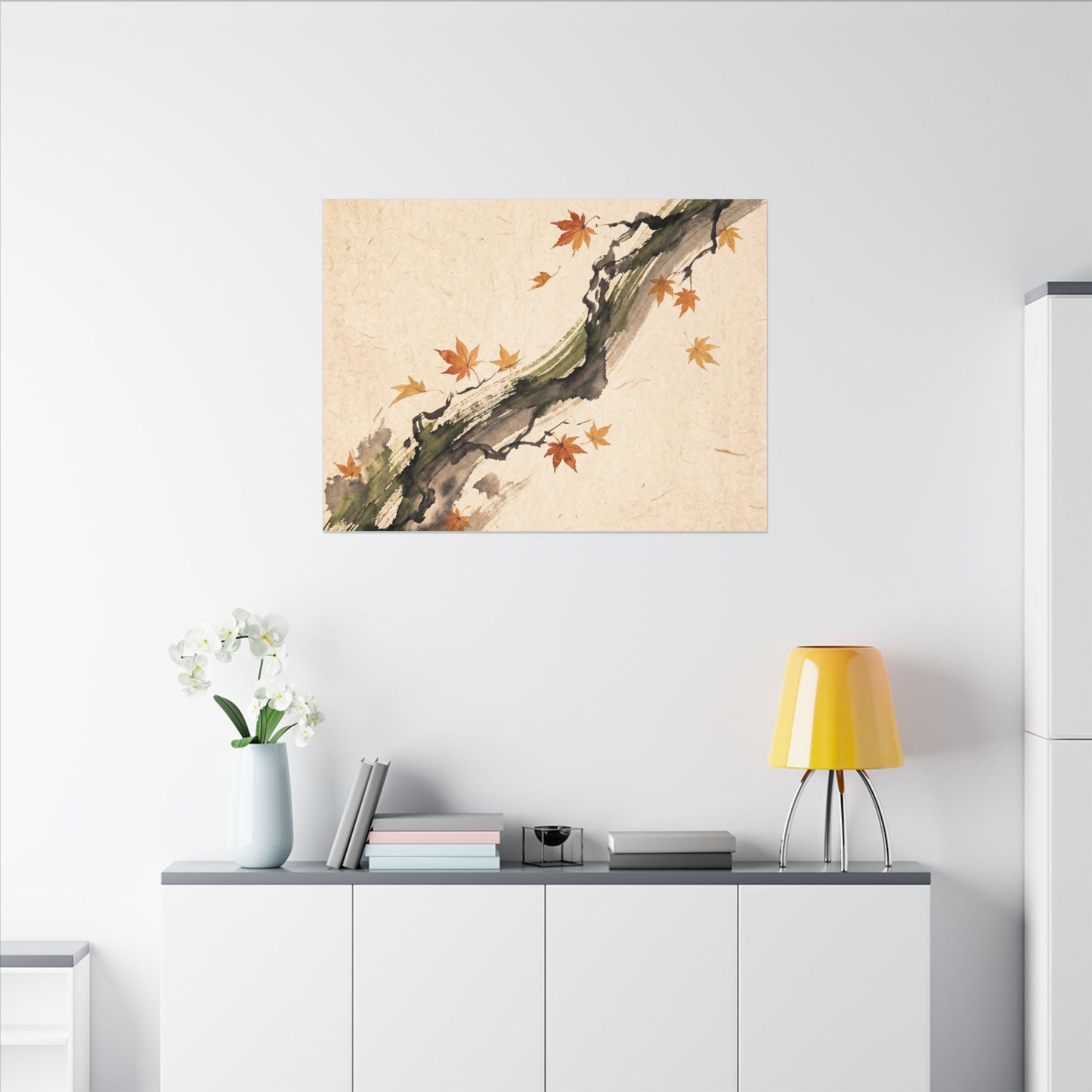 Ink Brushstroke Autumn Canvas Art | Zen Calm Design