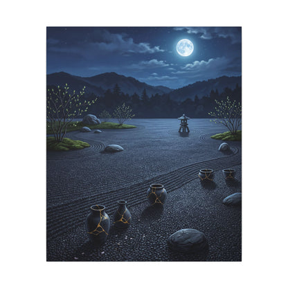Kintsugi Moonlit Garden in Moonlight | Gold Repair Canvas Art