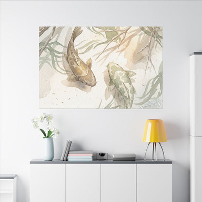 Koi Pond Canvas Art | Winter Japandi Watercolor Art