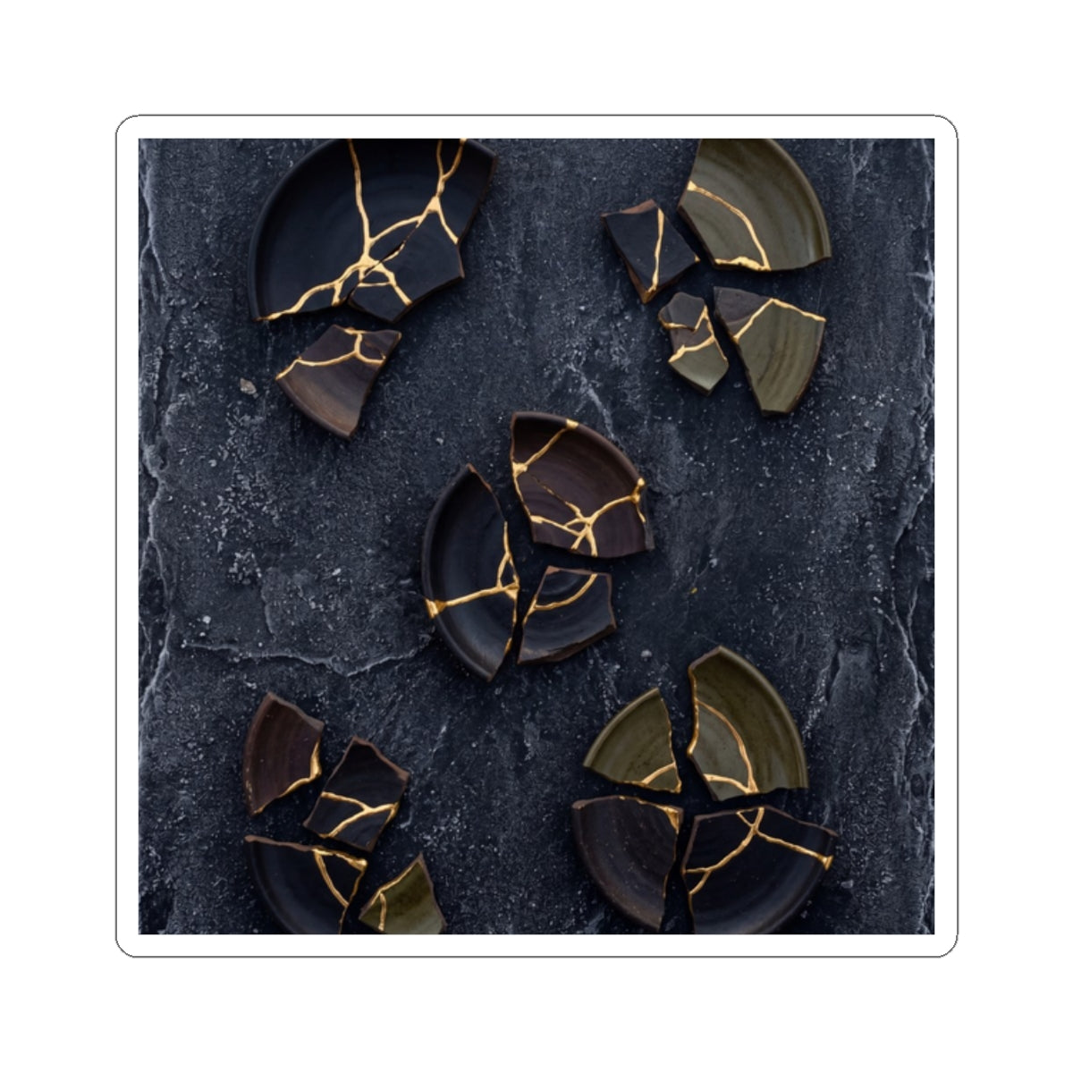 Broken Pottery Winter Sticker | Dark Japandi Moody Design