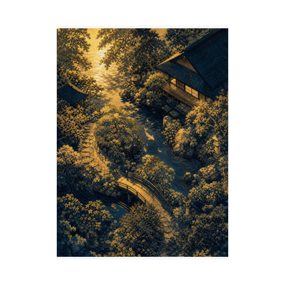 Moonlit Garden Ukiyo E Inspired Wall Art Print | Calm Zen Art