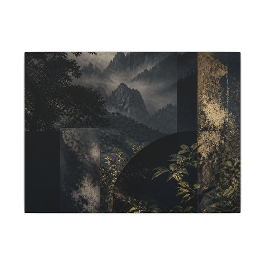 Mountain Mist Summer Canvas Art | Dark Japandi Atmospheric Design