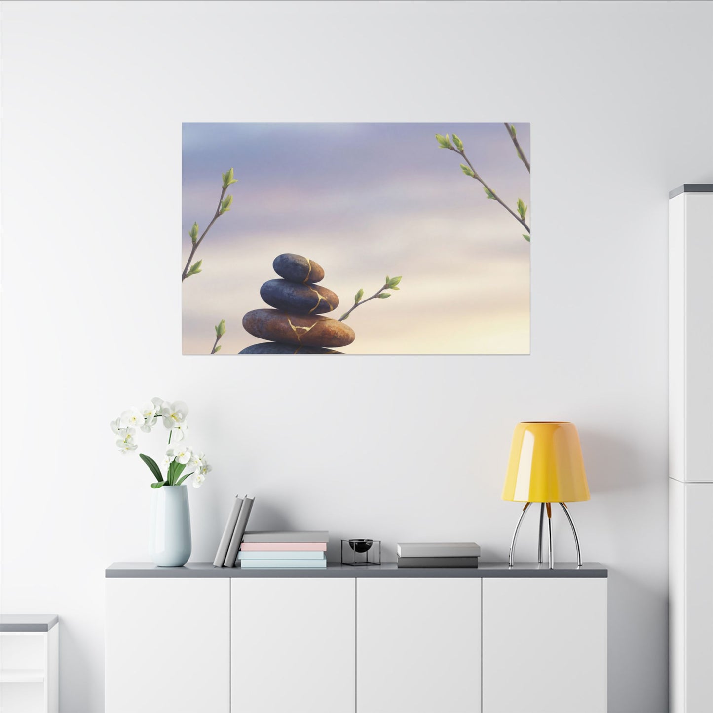 Spring River Stones Gold Vein Canvas Art | Philosophical Decor