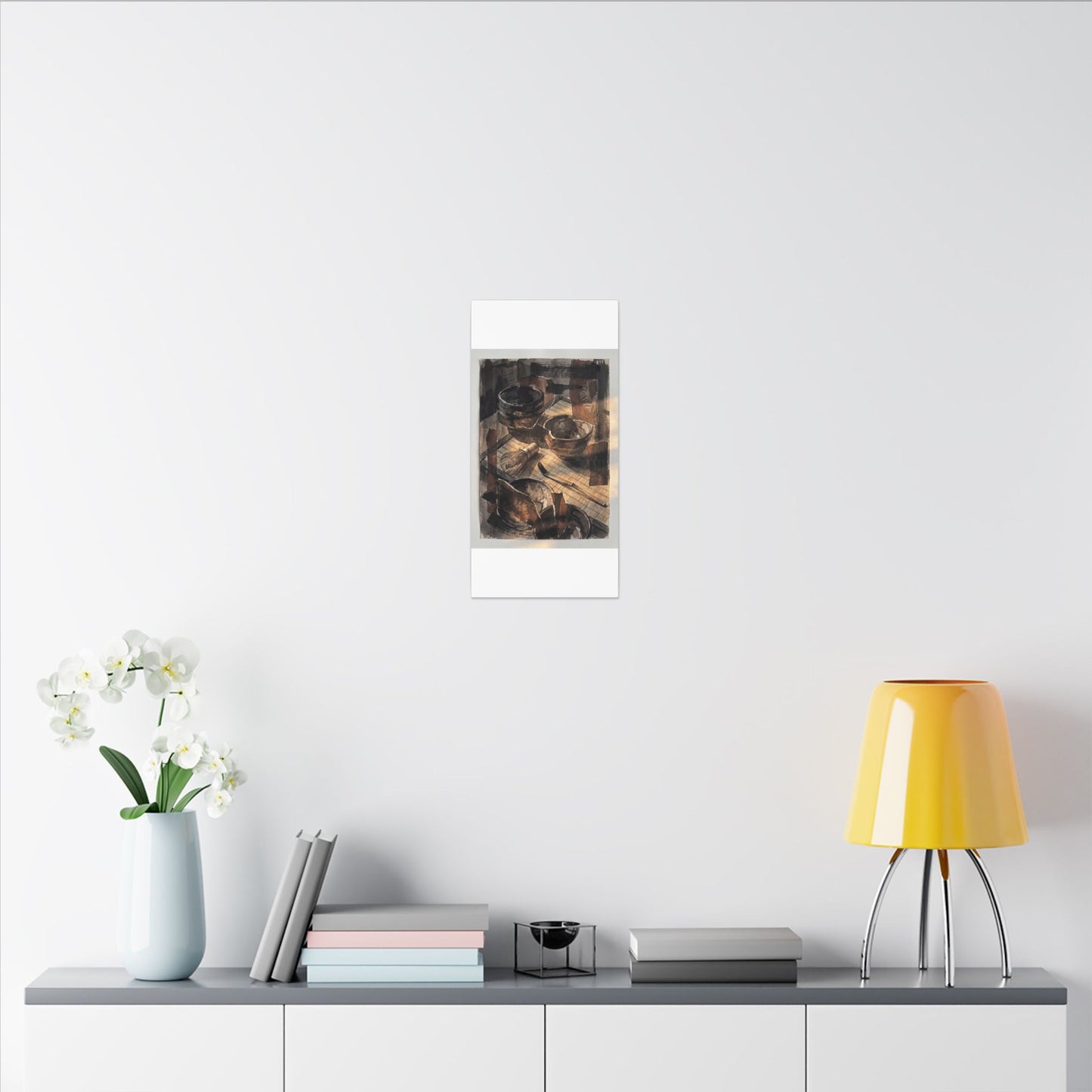 Tea Ceremony Charcoal Ink Canvas Art | Luxurious Dark Japandi Art
