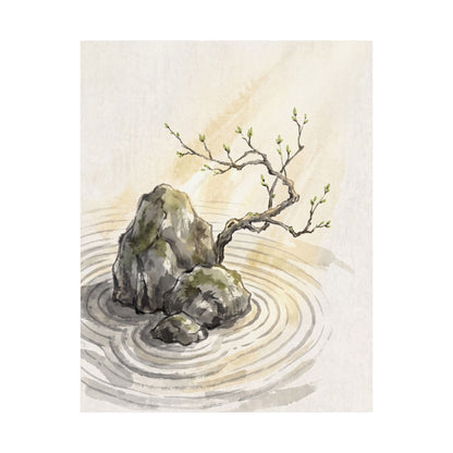 Zen Rock Garden in Golden Hour | Sumi E Wall Art Print
