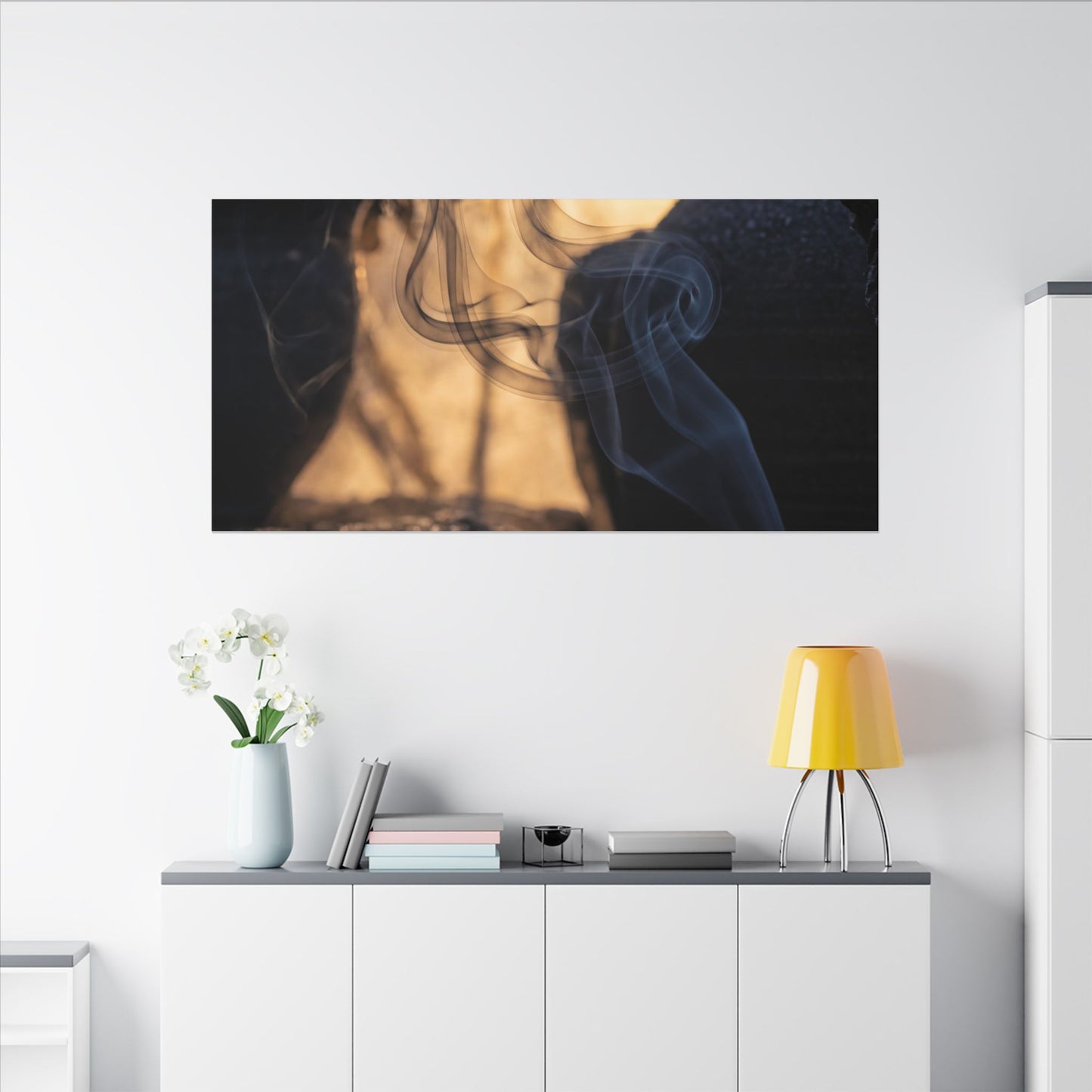Incense Smoke Canvas Art | Winter Dark Japandi Shadow Zen Art