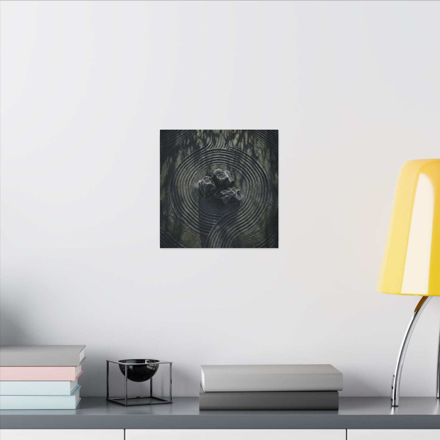 Moody Rock Garden Canvas Art - Dark Texture Dark Japandi