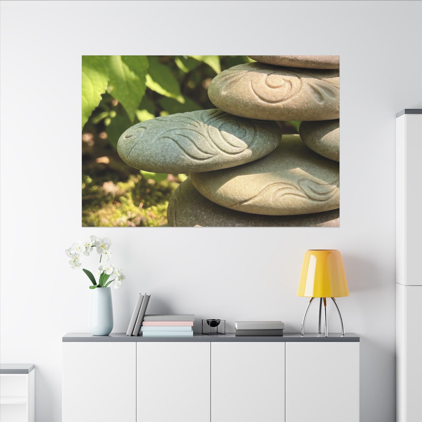 River Stones Summer Canvas Art | Japandi Earthy Design