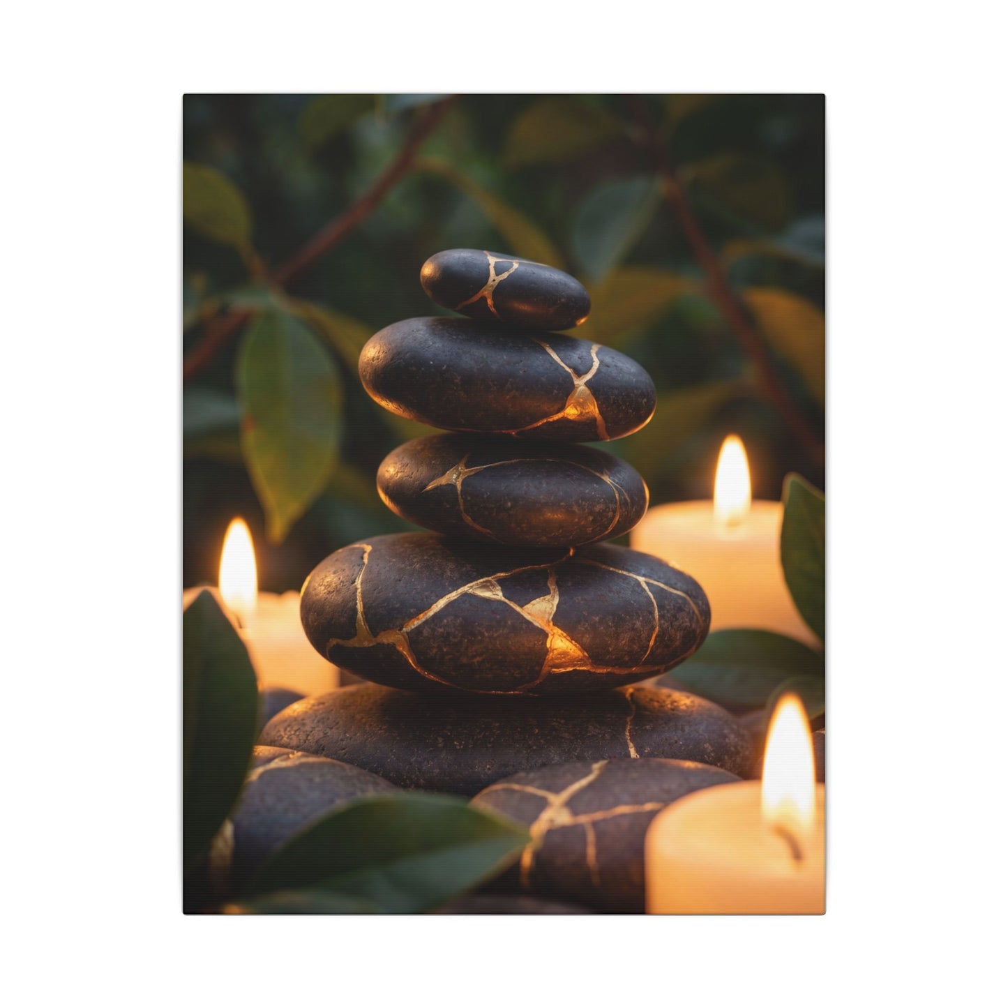 Summer River Stones Gold Vein Canvas Art | Philosophical Decor