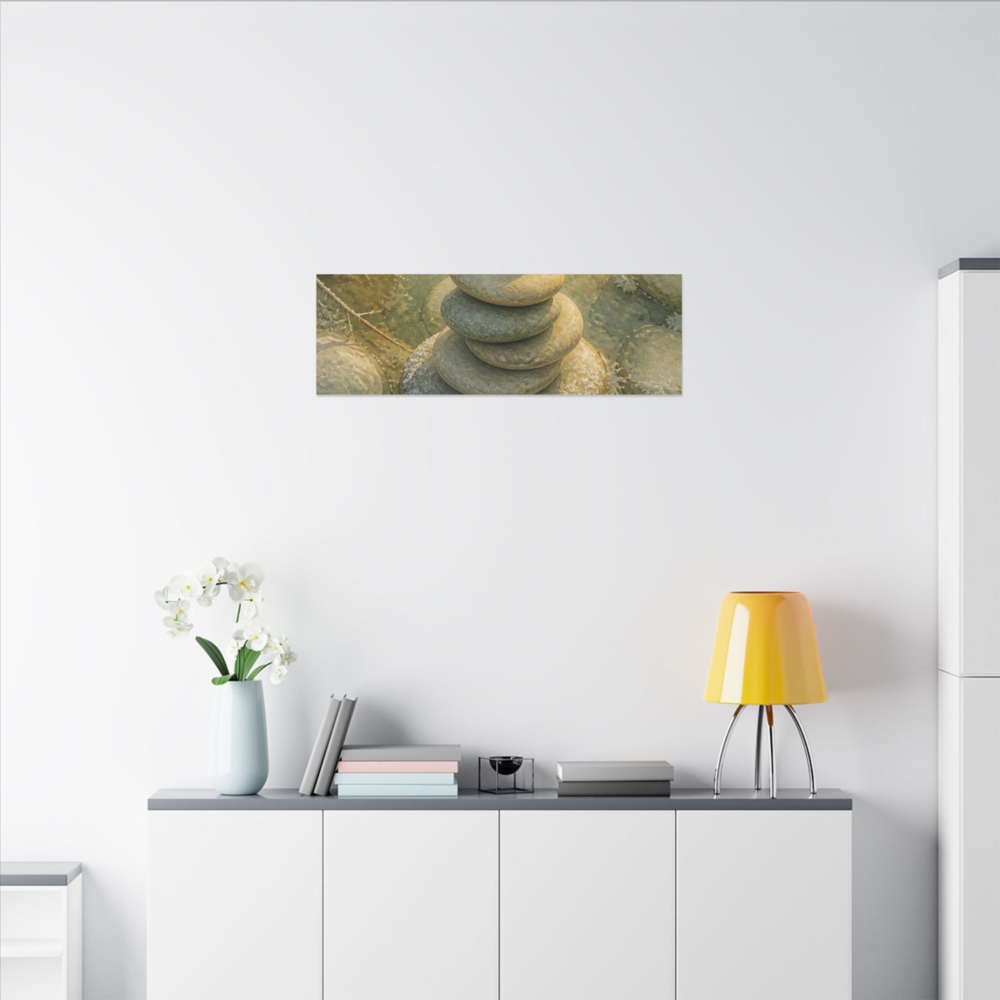 River Stones Watercolor Canvas Art | Elegant Japandi Art