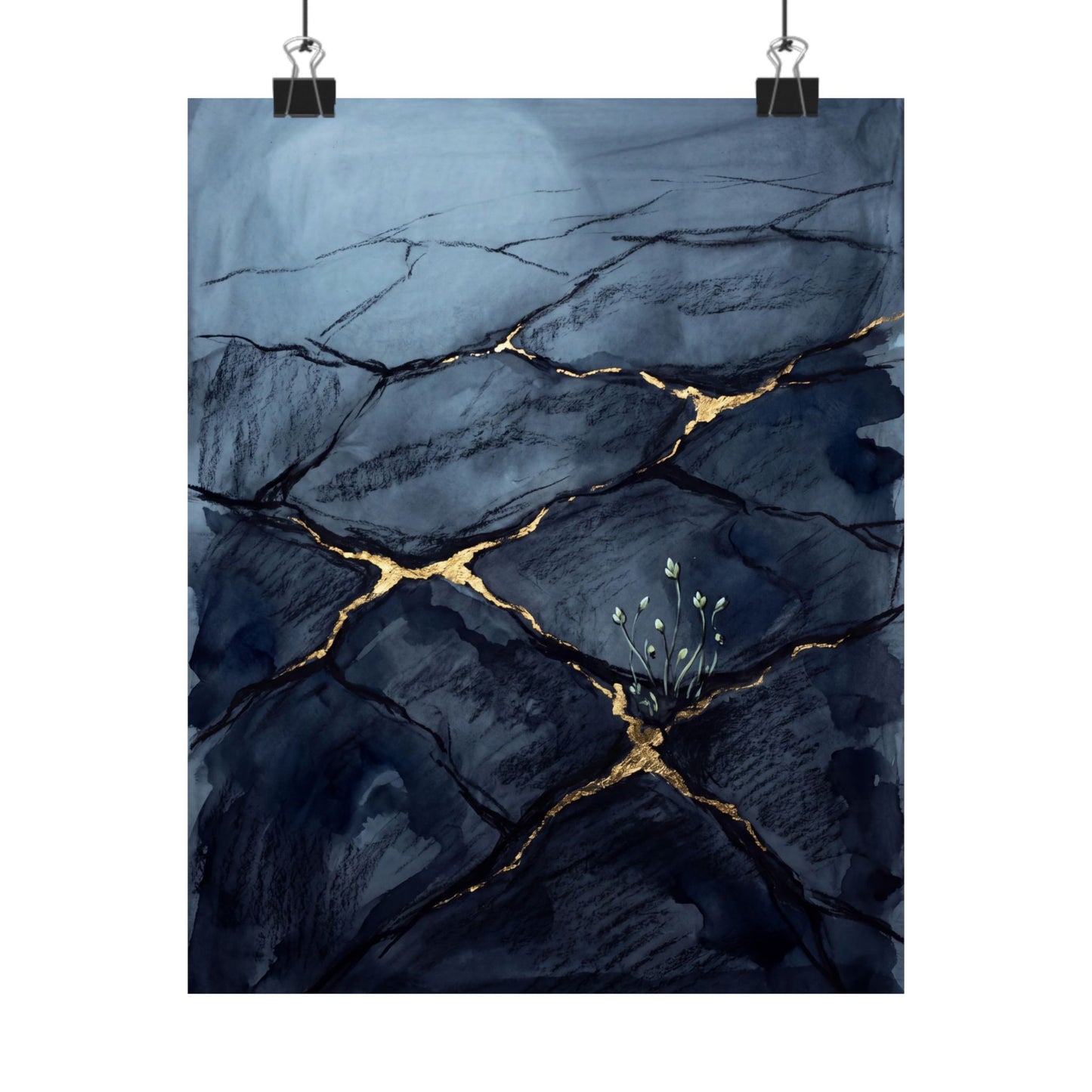 Mono No Aware Cracked Earth Wall Art Print - Dark Japandi Charcoal Ink Art Print