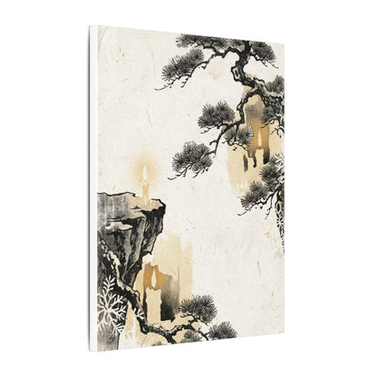 Japandi Pine Tree in Candlelight | Japanese Pattern Canvas Art