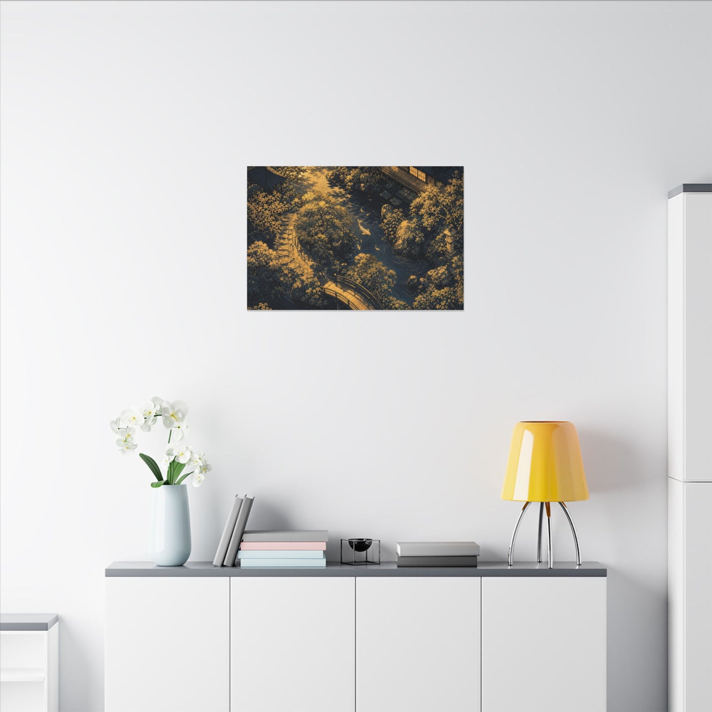 Contemplative Moonlit Garden Canvas Art - Ukiyo E Inspired Zen