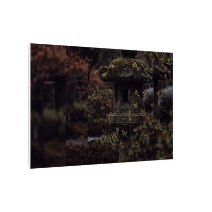 Stone Lantern Spring Canvas Art | Dark Japandi Bold Design