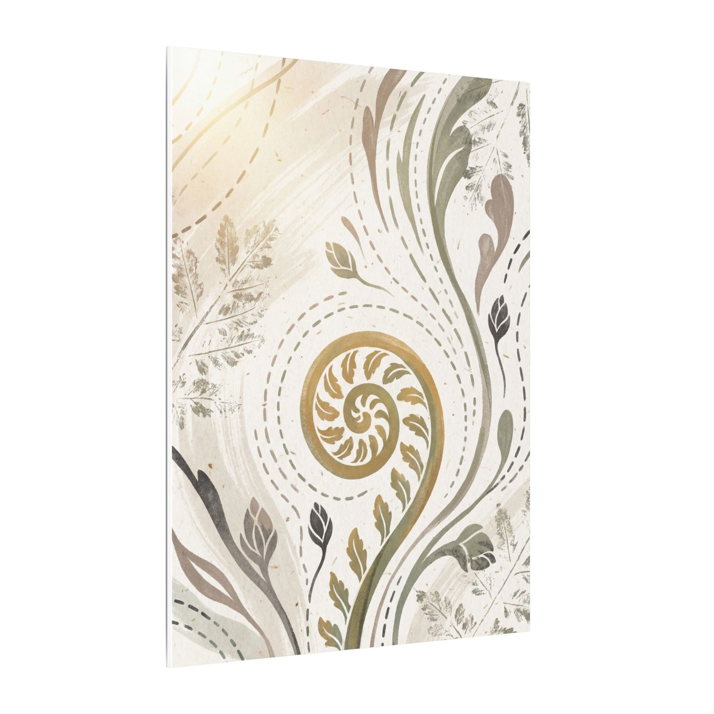 Japandi Fern Unfurling in Golden Hour | Japanese Pattern Canvas Art