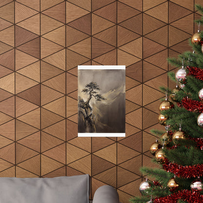 Golden Hour Pine Tree Wall Art Print - Dark Japandi Ma