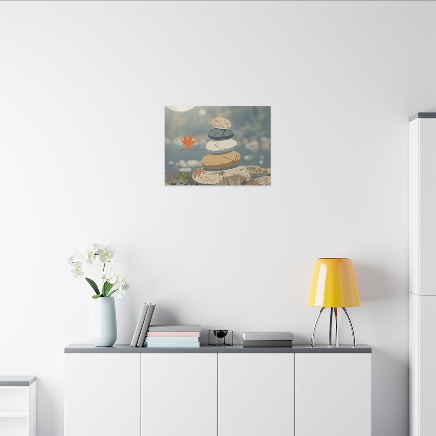 Warm River Stones Canvas Art - Japanese Pattern Japandi