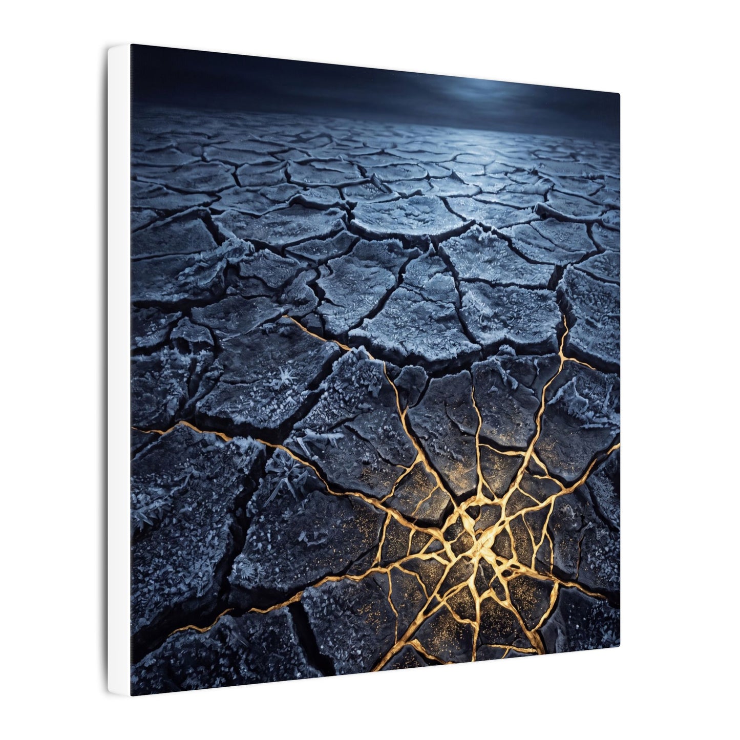 Moonlight Cracked Earth Canvas Art - Kintsugi Mono No Aware