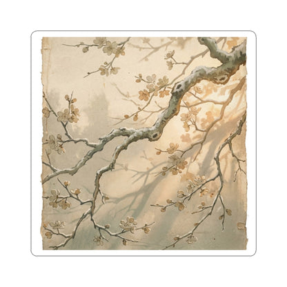 Winter Cherry Blossom Japanese Pattern Sticker | Neutral Decor Art Print