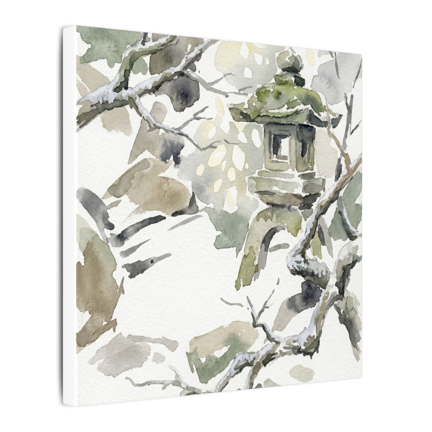 Elegant Stone Lantern Canvas Art - Watercolor Japandi