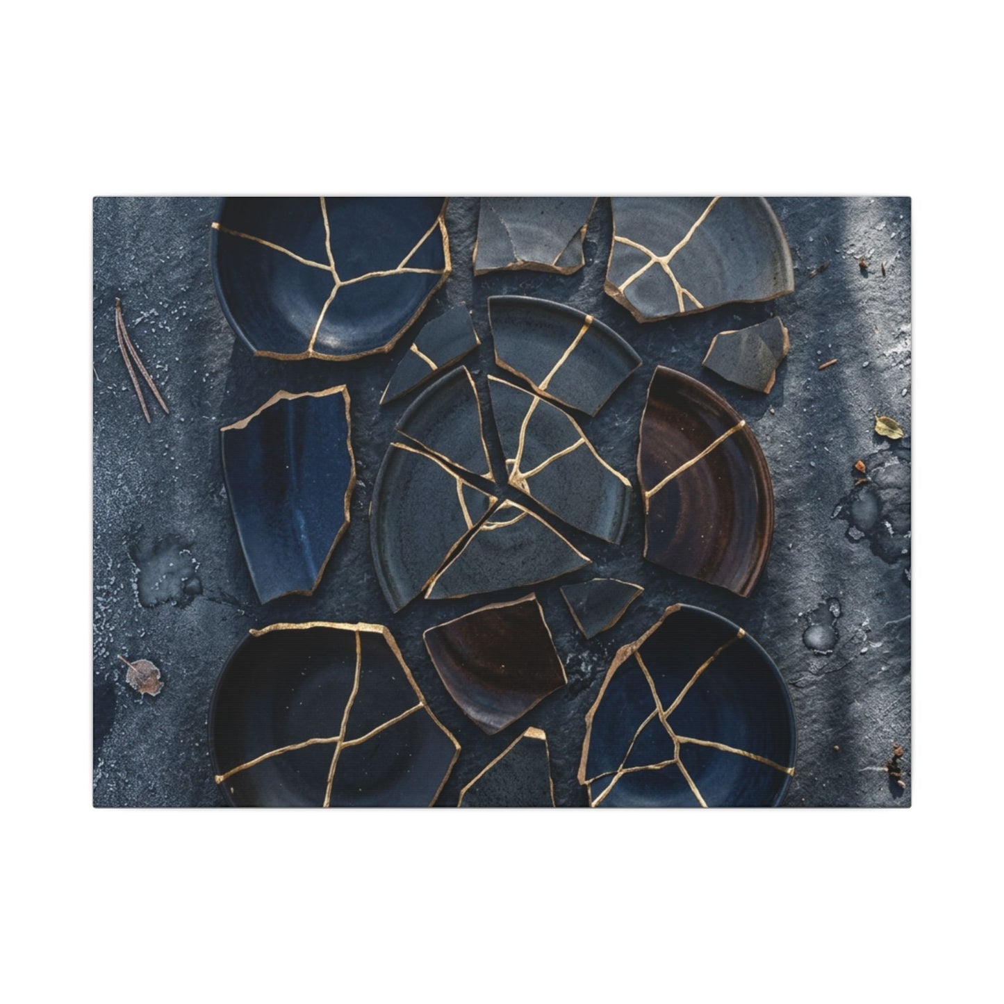 Dark Japandi Broken Pottery in Dappled | Shadow Zen Canvas Art