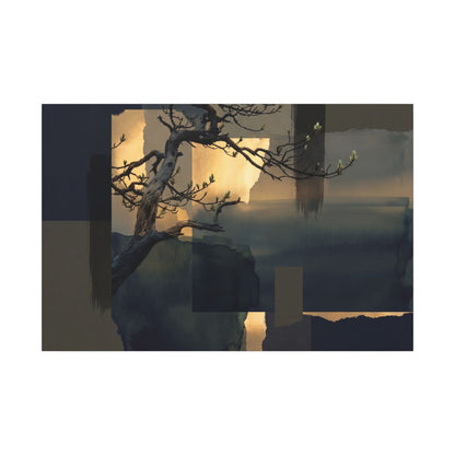Golden Hour Pine Tree Canvas Art - Dark Japandi Kanso Art Print