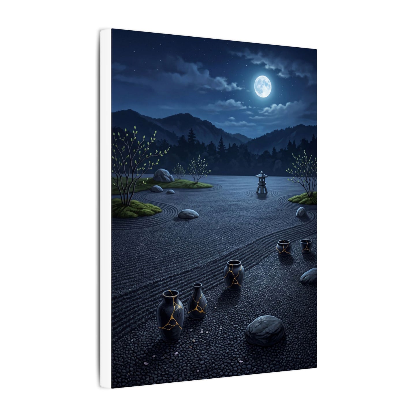 Kintsugi Moonlit Garden in Moonlight | Gold Repair Canvas Art