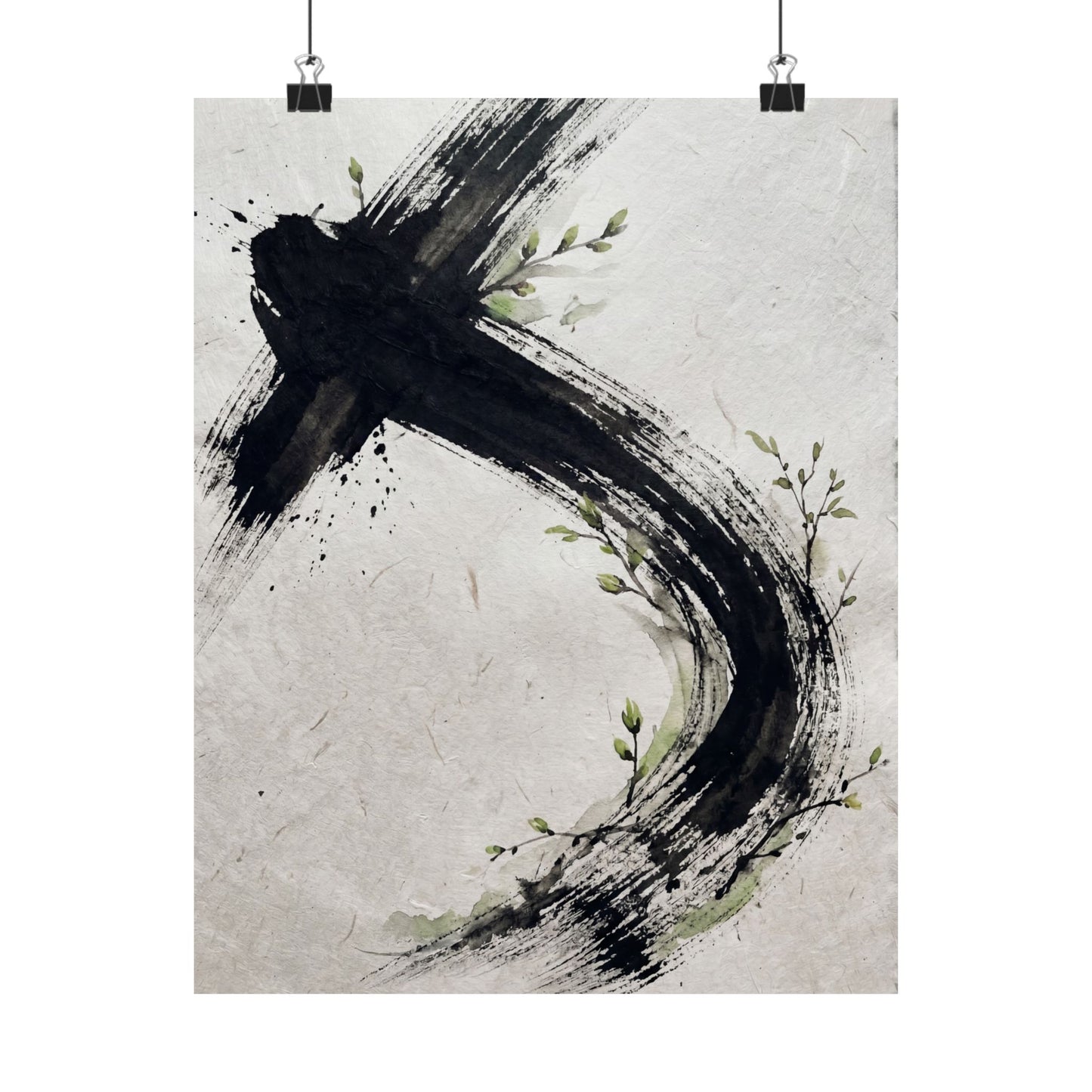Dark Japandi Ink Brushstroke in Dawn | Moody Minimal Wall Art Print