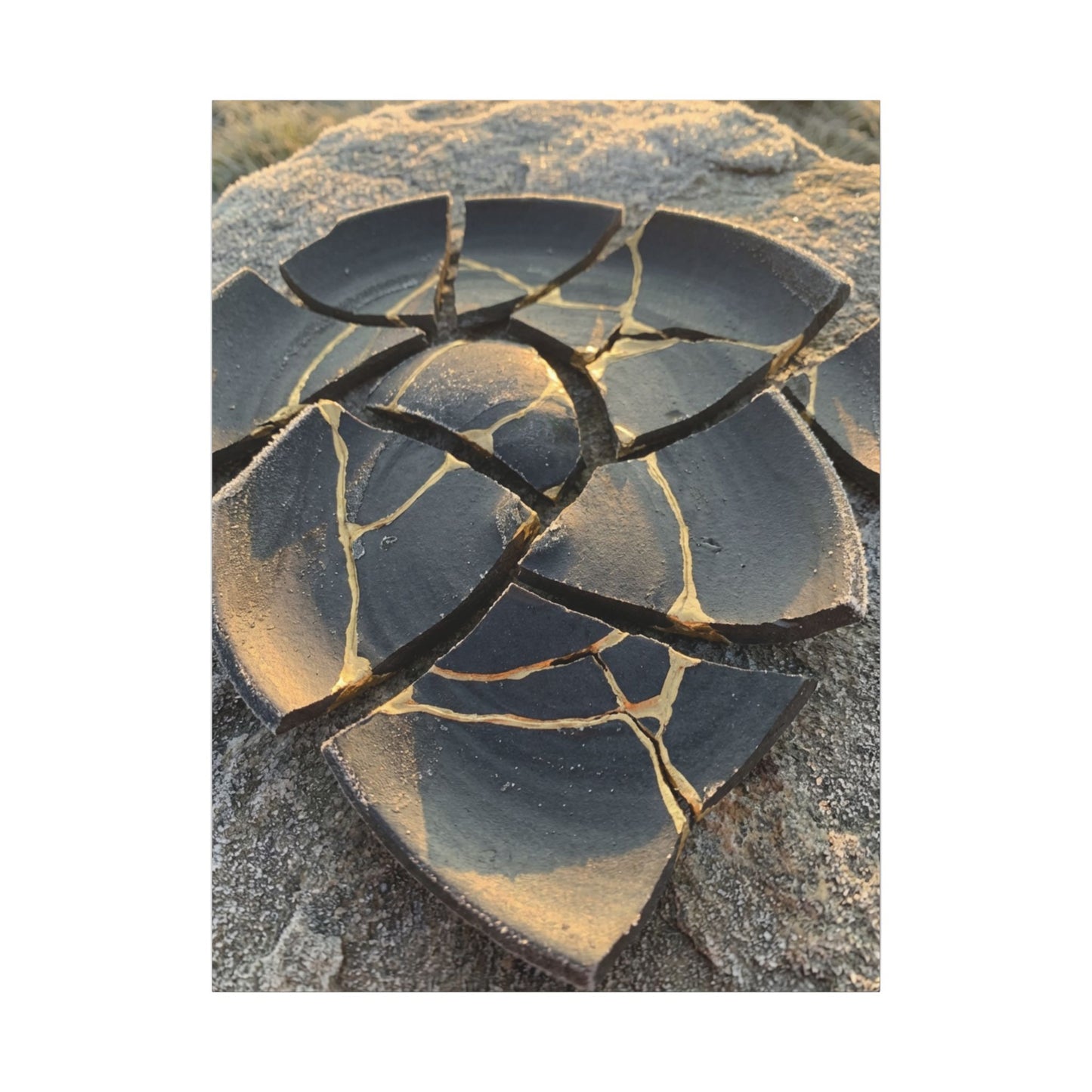 Broken Pottery Winter Canvas Art | Kintsugi Resilient Design