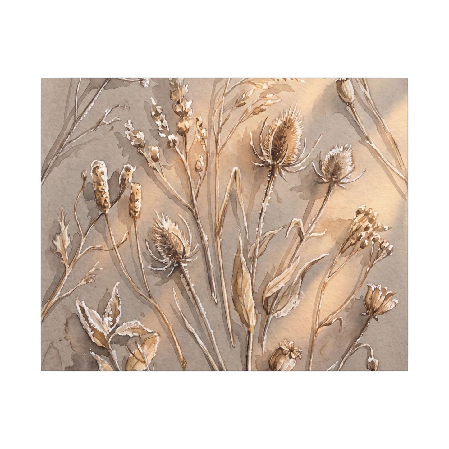 Japandi Dried Flowers in Golden Hour | Watercolor Canvas Art