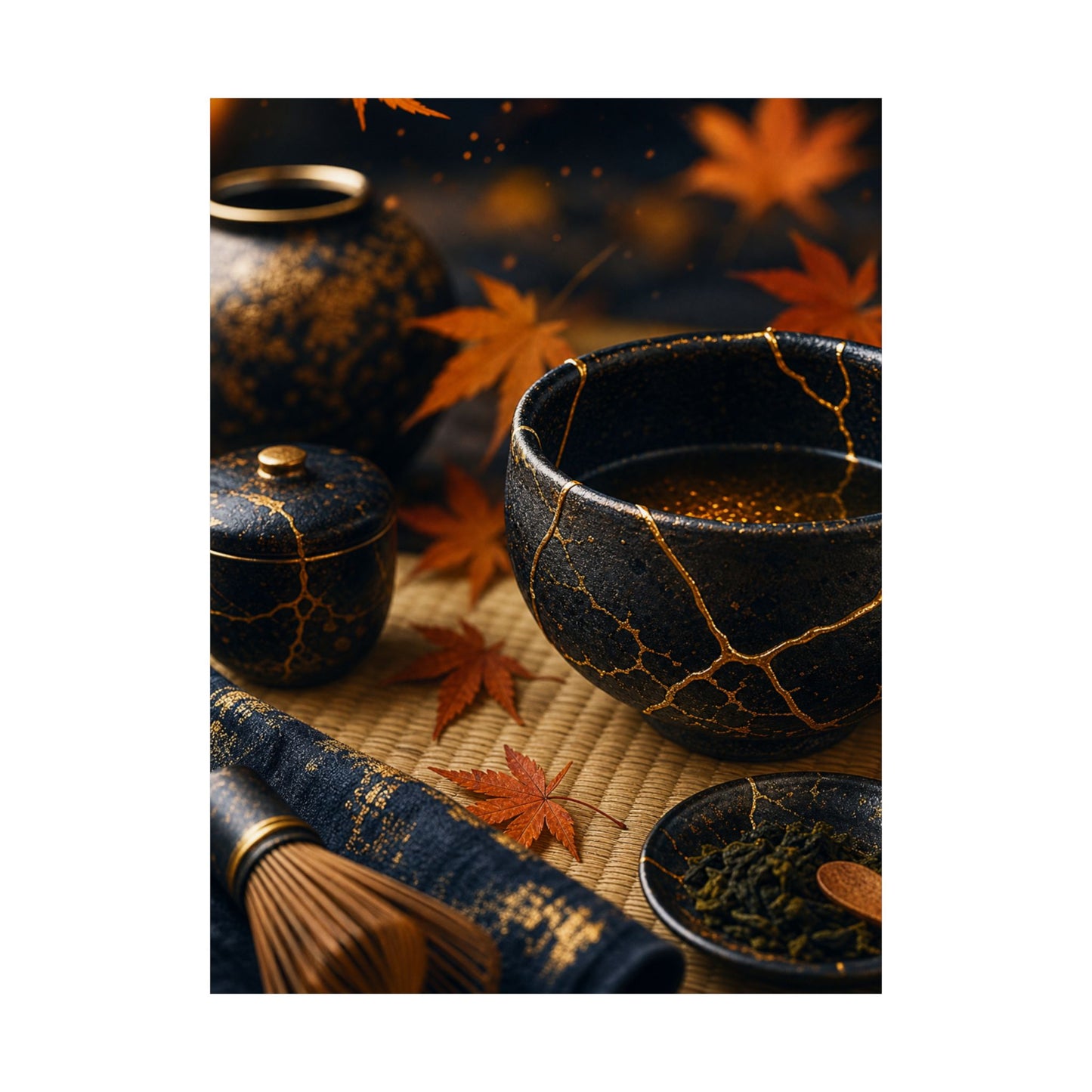 Tea Ceremony Gold Repair Wall Art Print | Healing Kintsugi Art